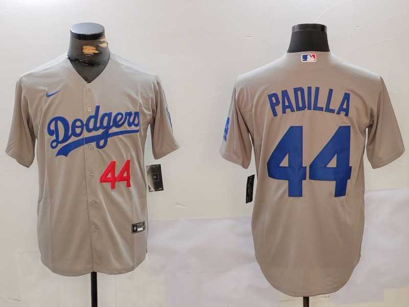 Mens Los Angeles Dodgers #44 Vicente Padilla Number Grey Cool Base Stitched Jersey